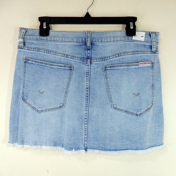 HUDSON JEANS Vivid Fringe Denim Mini SKIRT Size 30 M Blue Havana Raw Hem NEW - Picture 4 of 6